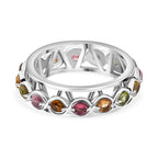 Multi Tourmaline Band Ring in Rhodium Overlay Sterling Silver     1.14 Ct