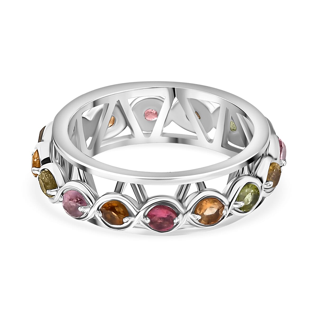 GP Multi Tourmaline Band Ring in Rhodium Overlay Sterling Silver 7855095 5
