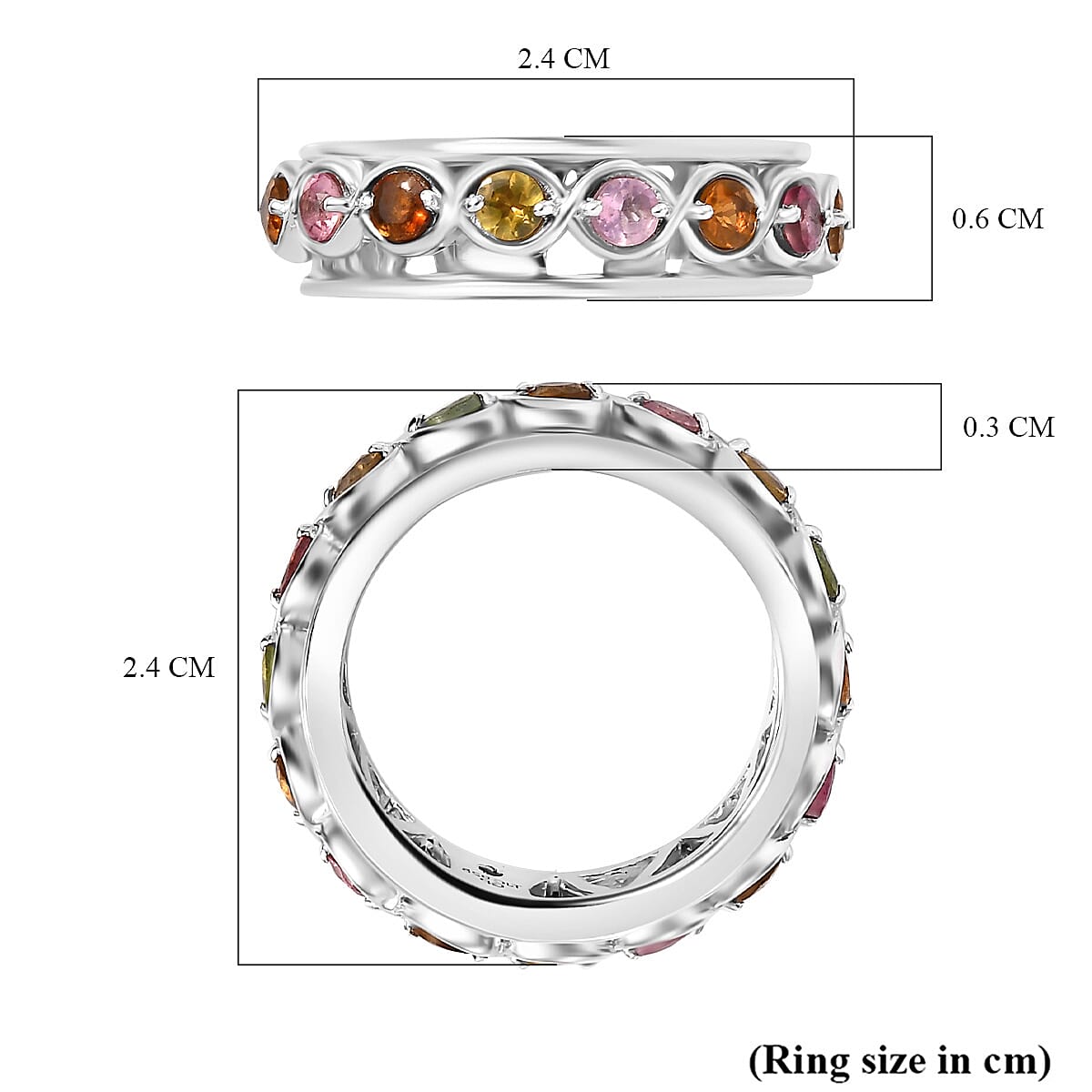 GP Multi Tourmaline Band Ring in Rhodium Overlay Sterling Silver 7855095 6