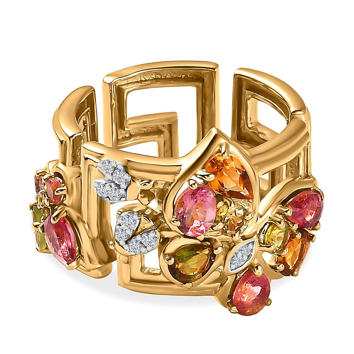 GP Italian Garden Collection - Multi-Tourmaline &amp; Natural Zircon Ring in 18K Vermeil YG Plated Sterling Silver 7674454 0