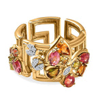 GP Italian Garden Collection - Multi-Tourmaline & Natural Zircon Greek Key Ring in 18K Vermeil YG Plated Sterling Silver 1.69 Ct, Silver Wt. 7.39 Gms