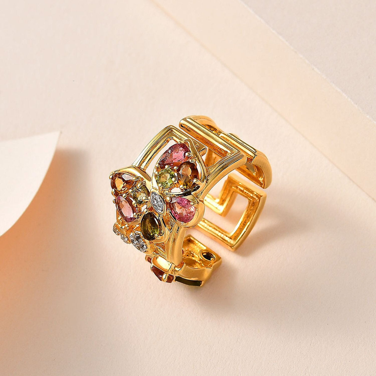 GP Italian Garden Collection - Multi-Tourmaline &amp; Natural Zircon Ring in 18K Vermeil YG Plated Sterling Silver 7674454 1