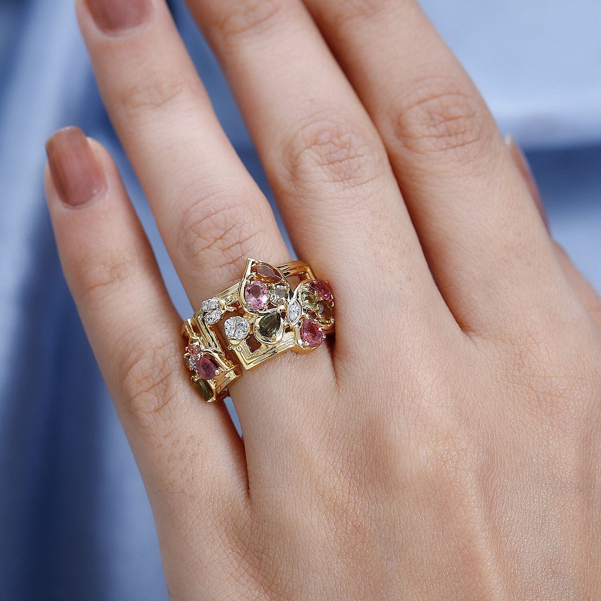 GP Italian Garden Collection - Multi-Tourmaline &amp; Natural Zircon Ring in 18K Vermeil YG Plated Sterling Silver 7674454 2