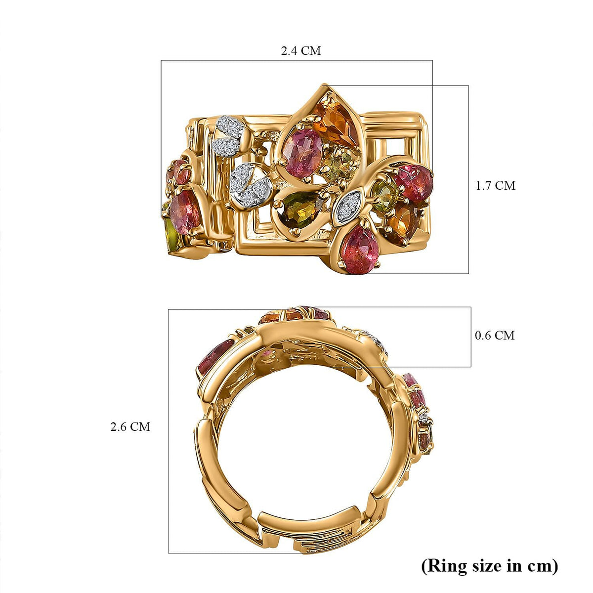 GP Italian Garden Collection - Multi-Tourmaline &amp; Natural Zircon Ring in 18K Vermeil YG Plated Sterling Silver 7674454 5