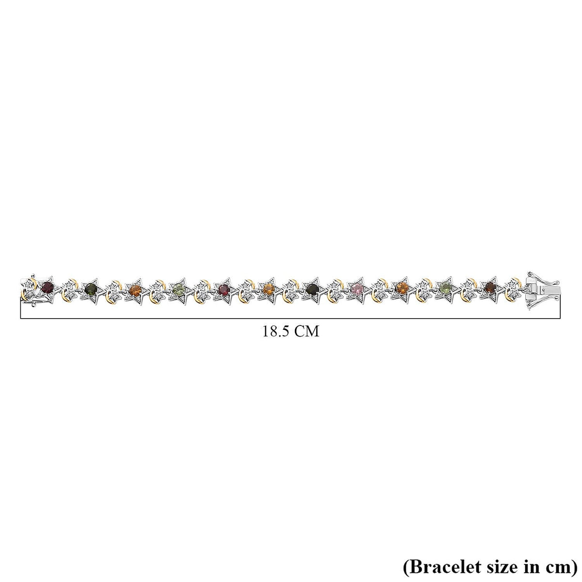 GP Celestial Collection - Multi-Tourmaline, Blue Sapphire &amp; White Zircon Line Bracelet 1 Row (Size - 7 ) in 18K Vermeil Yellow Gold Plated Rodium Overlay Sterling Silver 4.18 Ct 7953041 4