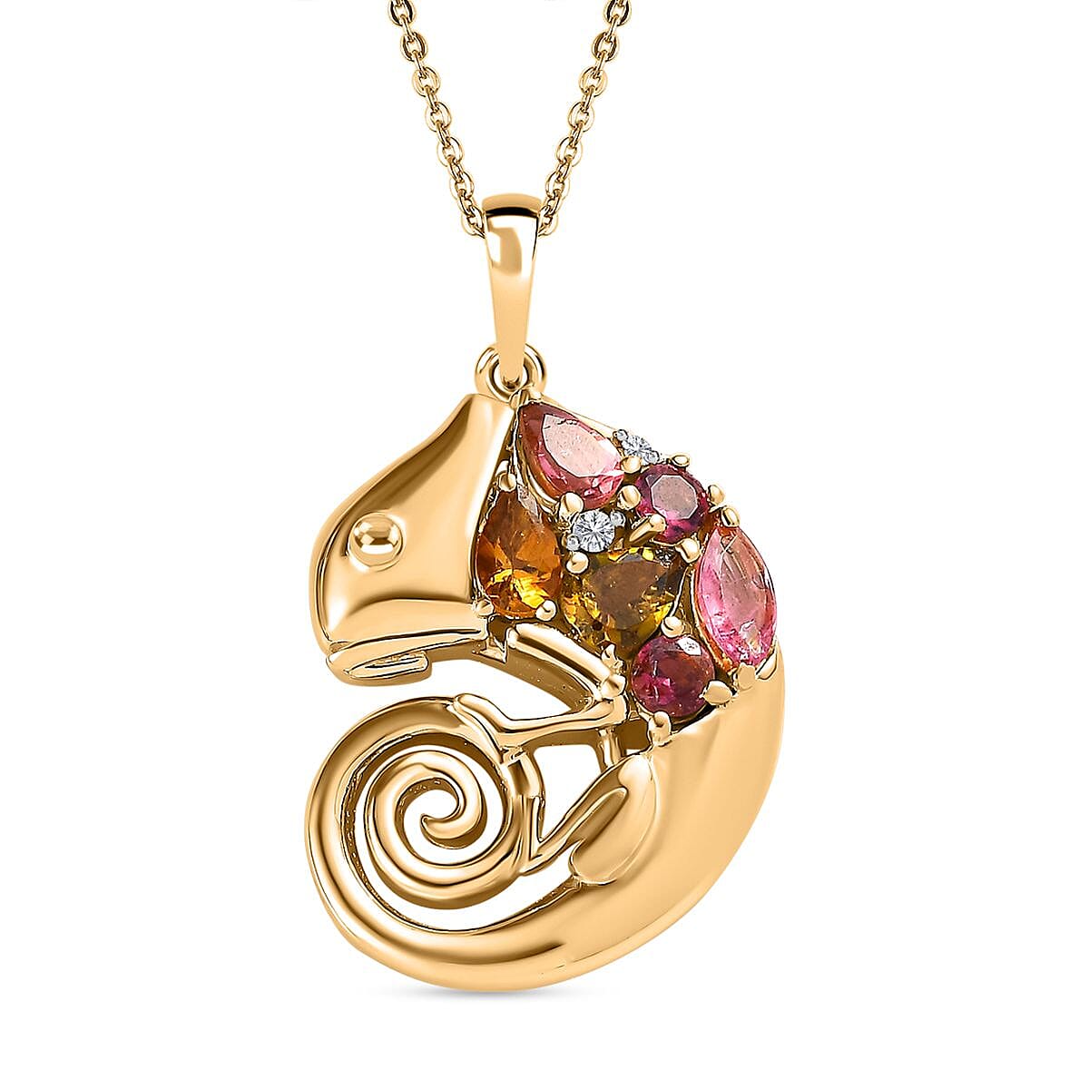 GP Italian Garden Collection - Multi-Tourmaline &amp; Natural Zircon Pendant with Chain (Size 20) in 18K Vermeil YG Plated Sterling Silver 1.40 Ct, Silver Wt. 6.63 Gms 4235915 0