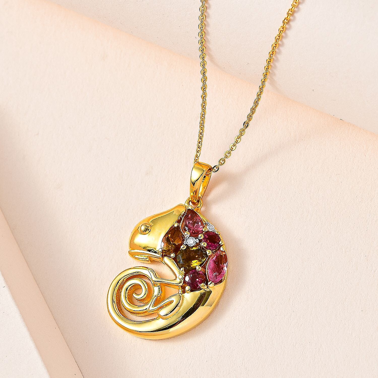 GP Italian Garden Collection - Multi-Tourmaline &amp; Natural Zircon Pendant with Chain (Size 20) in 18K Vermeil YG Plated Sterling Silver 1.40 Ct, Silver Wt. 6.63 Gms 4235915 3