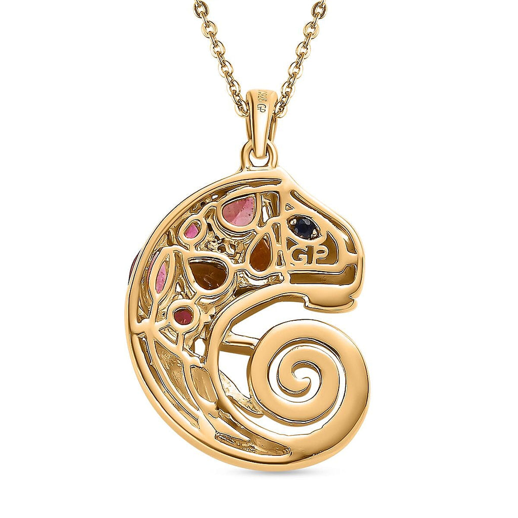 GP Italian Garden Collection - Multi-Tourmaline & Natural Zircon Pendant with Chain (Size 20) in 18K Vermeil YG Plated Sterling Silver 1.40 Ct, Silver Wt. 6.63 Gms