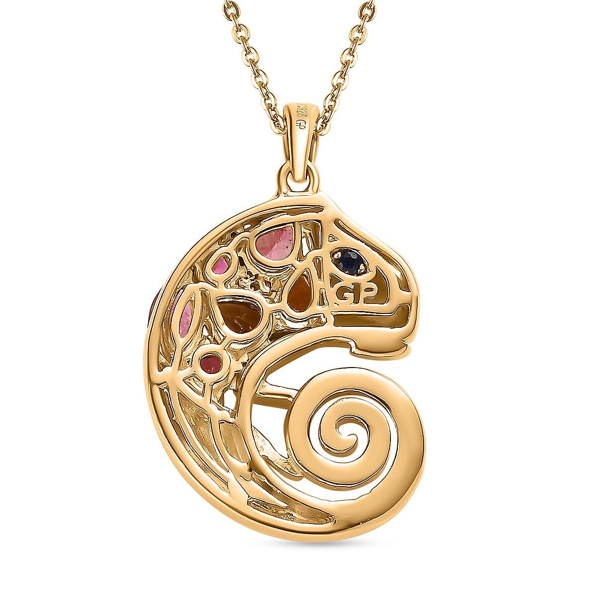 GP Italian Garden Collection - Multi-Tourmaline &amp; Natural Zircon Pendant with Chain (Size 20) in 18K Vermeil YG Plated Sterling Silver 1.40 Ct, Silver Wt. 6.63 Gms 4235915 5