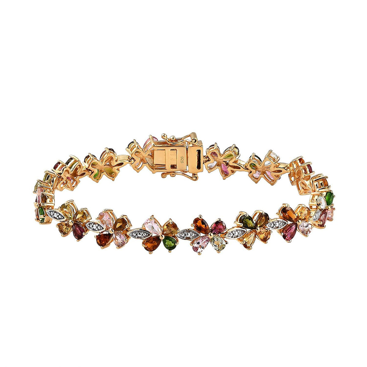 Multi-Tourmaline Floral Bracelet (Size - 7.5) in 18K Vermeil Yellow Gold And Platinum Overlay Sterling Silver 11.10 Ct, Silver Wt. 13.31 Gms 7084002 0
