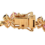 Multi-Tourmaline Floral Bracelet (Size - 7.5) in 18K Vermeil Yellow Gold And Platinum Overlay Sterling Silver 11.10 Ct, Silver Wt. 13.31 Gms