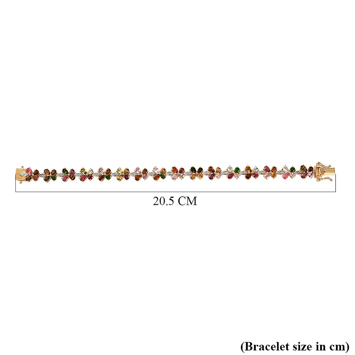 Multi-Tourmaline Floral Bracelet (Size - 7.5) in 18K Vermeil Yellow Gold And Platinum Overlay Sterling Silver 11.10 Ct, Silver Wt. 13.31 Gms 7084002 5