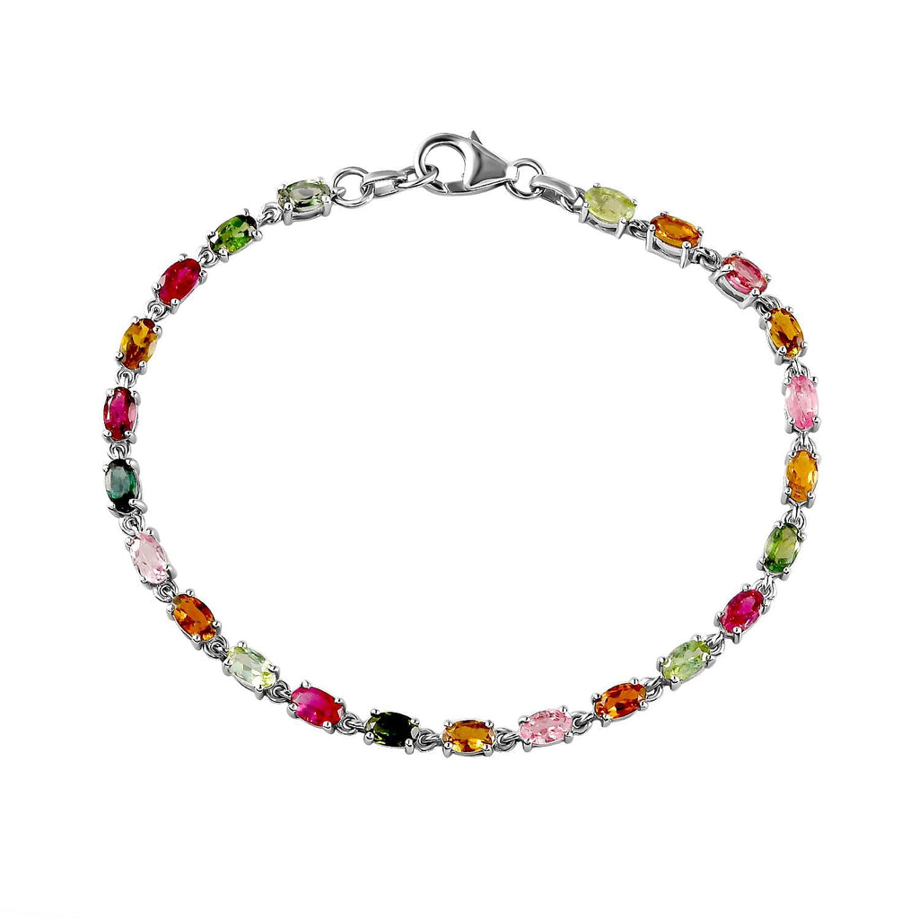 One Time Deal- Rainbow Tourmaline Bracelet (Size - 7.5) in Platinum Overlay Sterling Silver