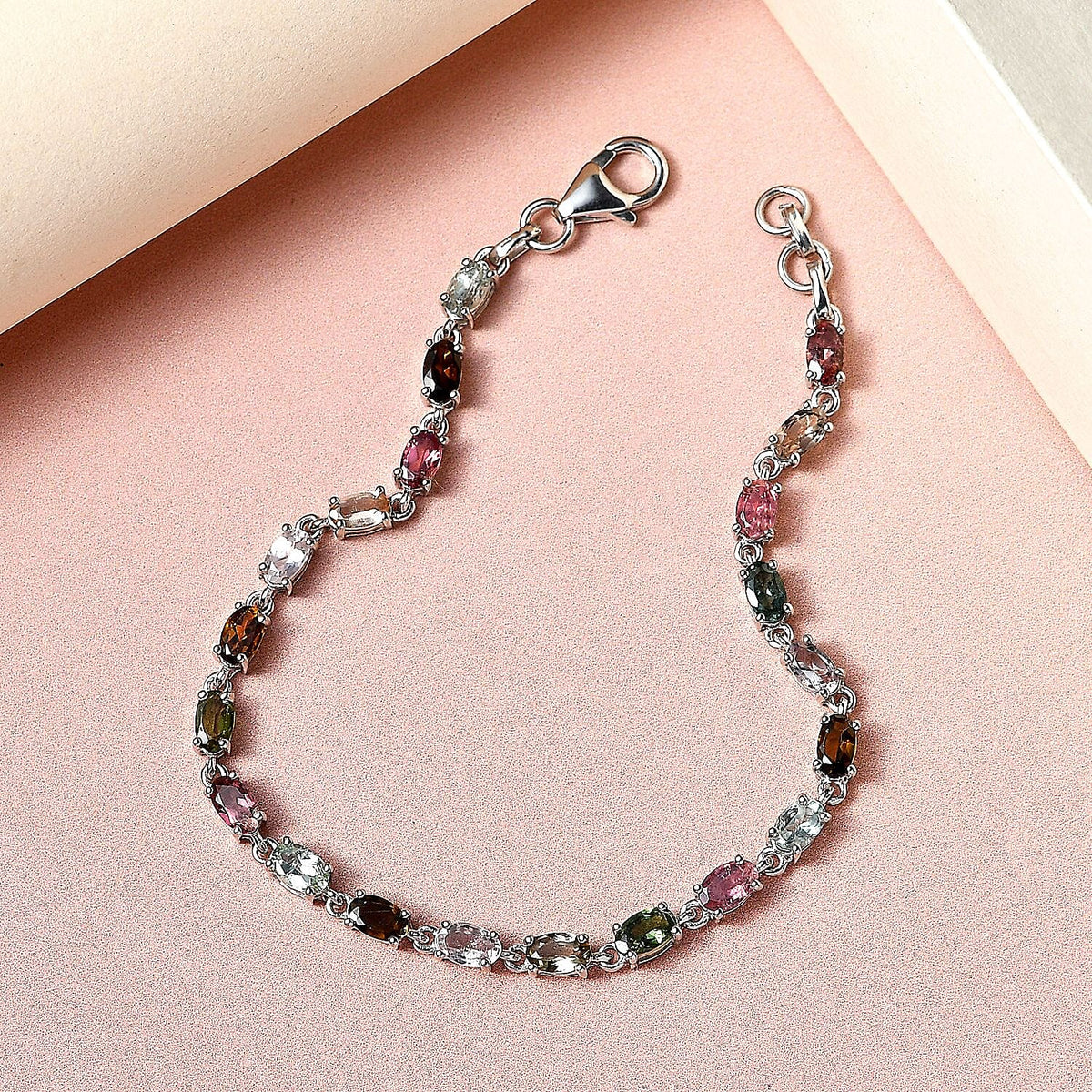 One Time Deal- Rainbow Tourmaline Bracelet (Size - 7.5) in Platinum Overlay Sterling Silver 7189013 2