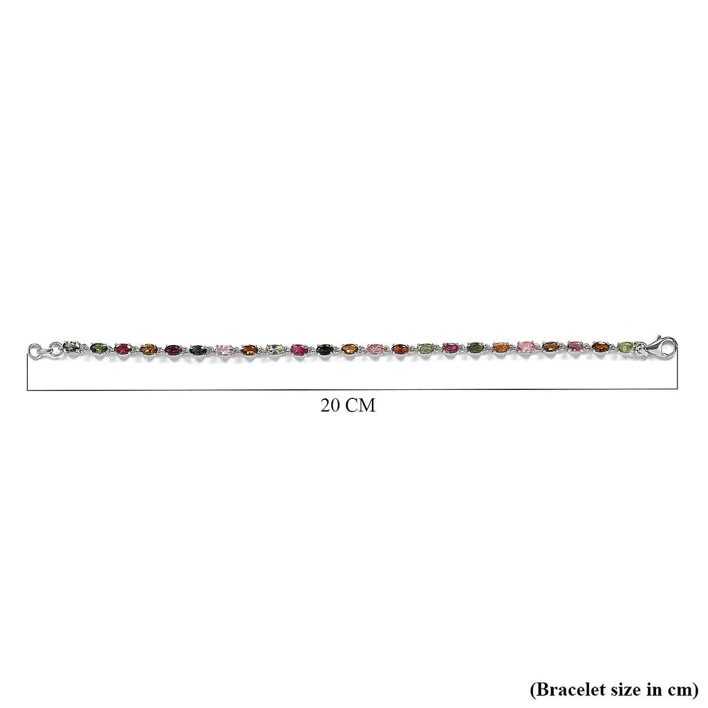 One Time Deal- Rainbow Tourmaline Bracelet (Size - 7.5) in Platinum Overlay Sterling Silver