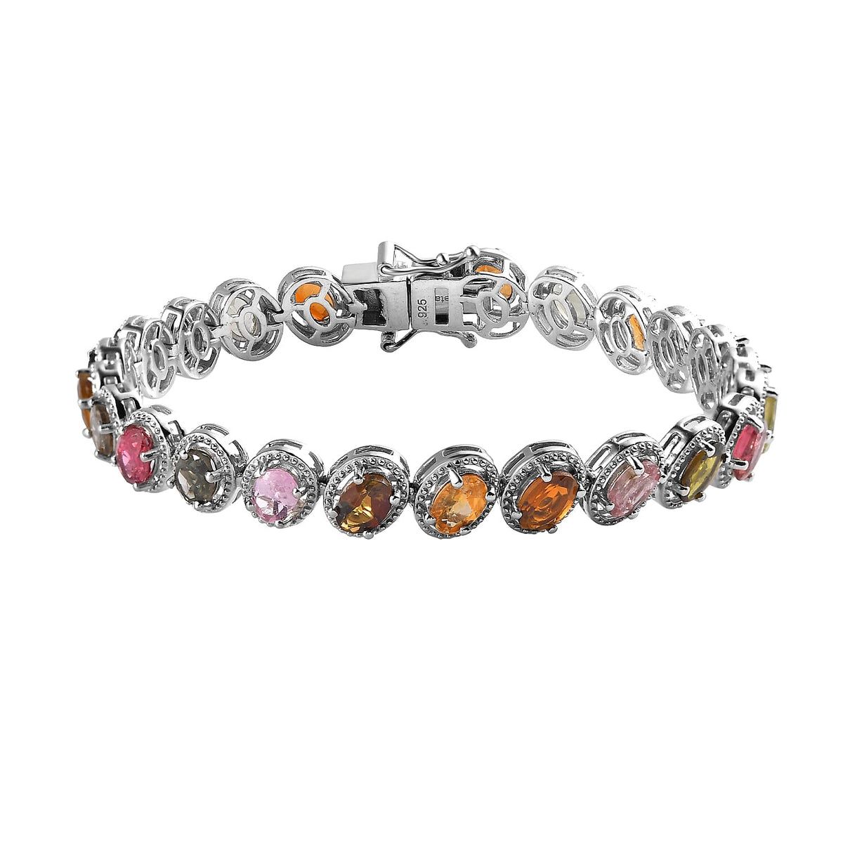 Multi-Tourmaline Bracelet (Size - 7) in Platinum Overlay Sterling Silver 10.20 Ct, Silver Wt. 12.80 Gms. 7232050 0
