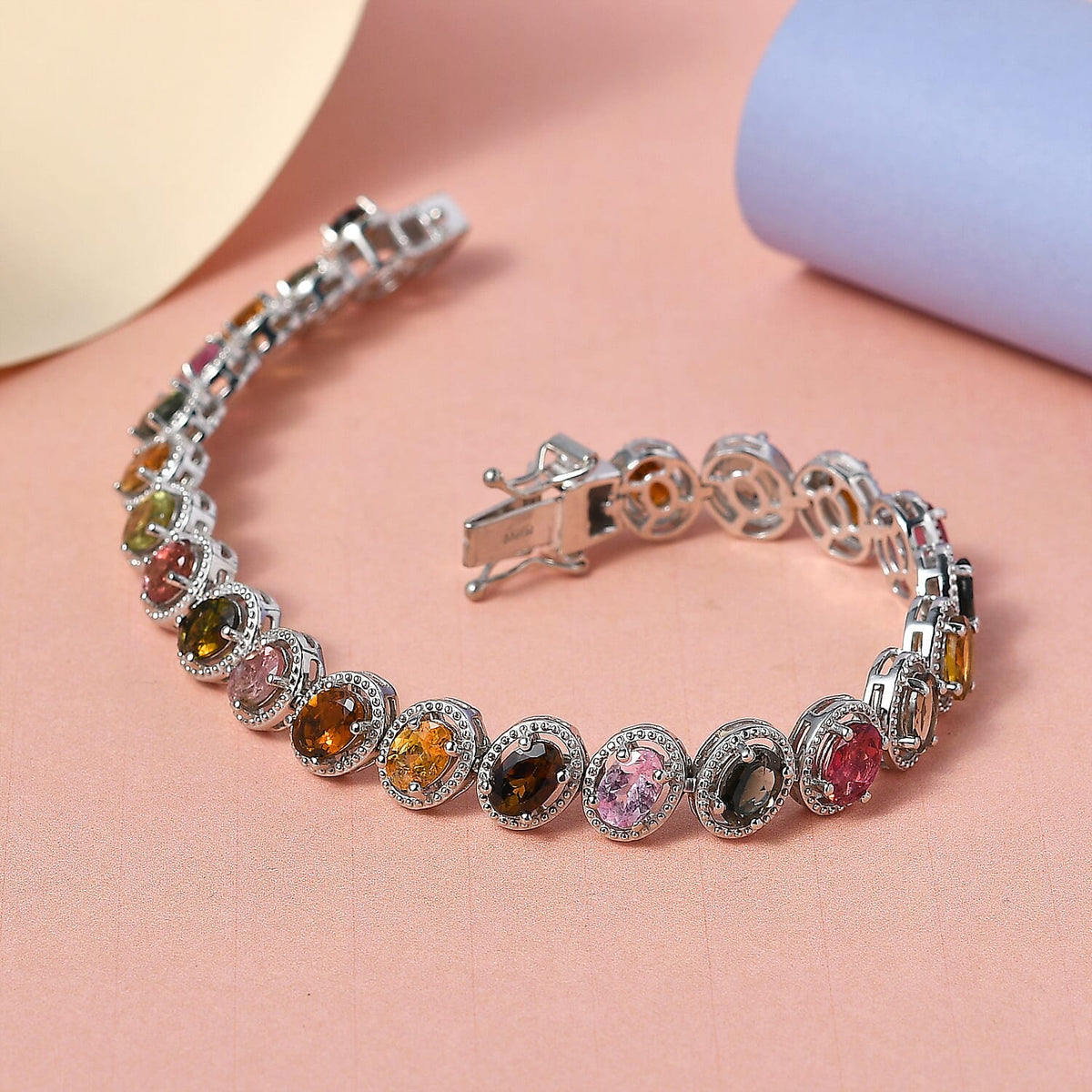 Multi-Tourmaline Bracelet (Size - 7) in Platinum Overlay Sterling Silver 10.20 Ct, Silver Wt. 12.80 Gms. 7232050 2