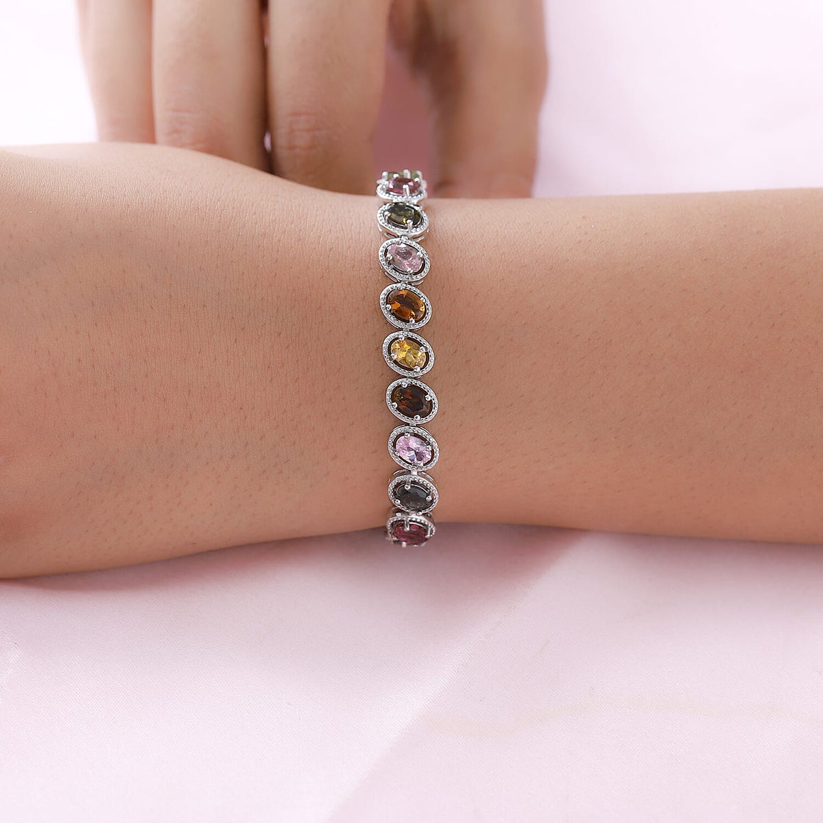 Multi-Tourmaline Bracelet (Size - 7) in Platinum Overlay Sterling Silver 10.20 Ct, Silver Wt. 12.80 Gms. 7232050 3
