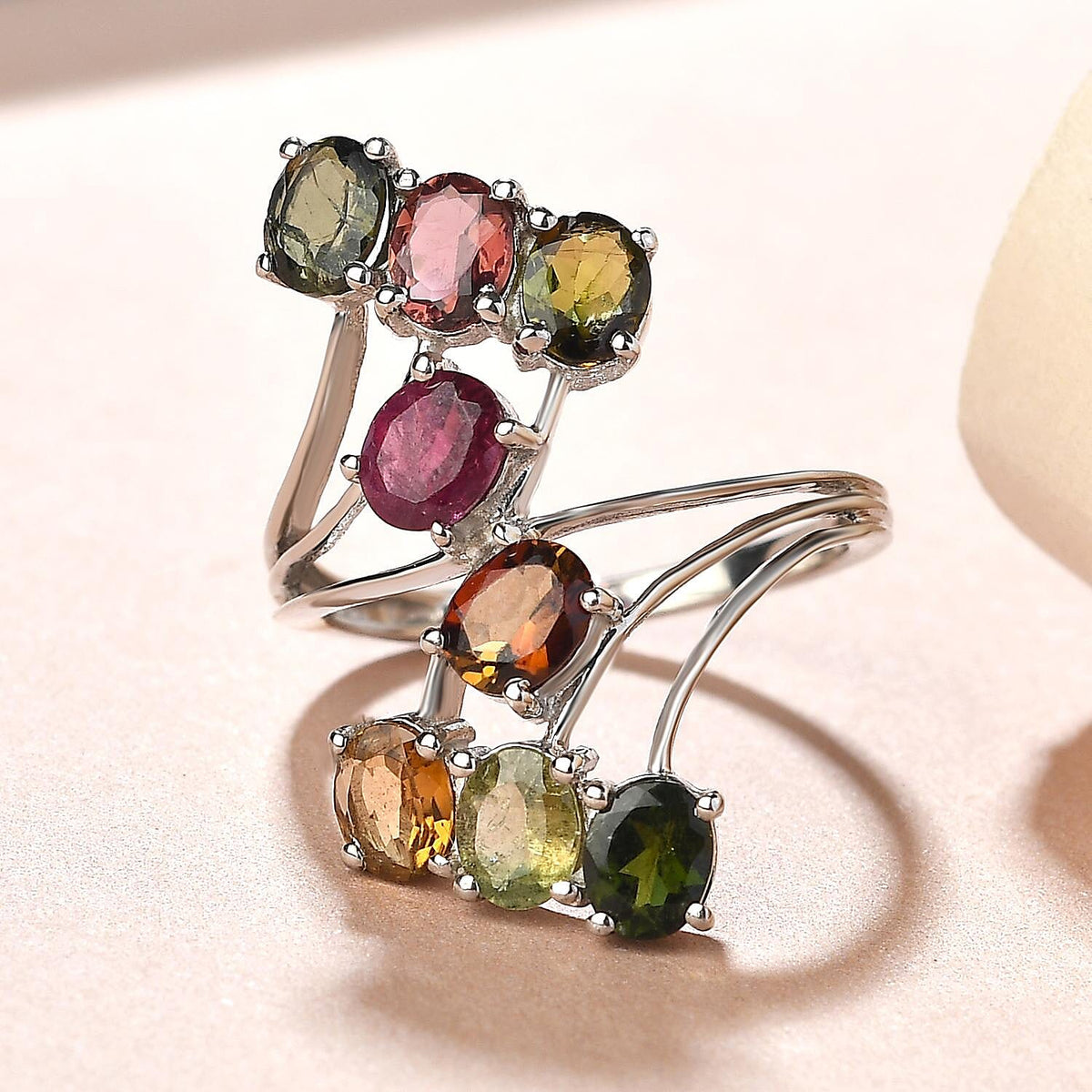 Multi-Tourmaline Bypass Ring in Platinum Overlay Sterling Silver 2.72 Ct. 8958755 2