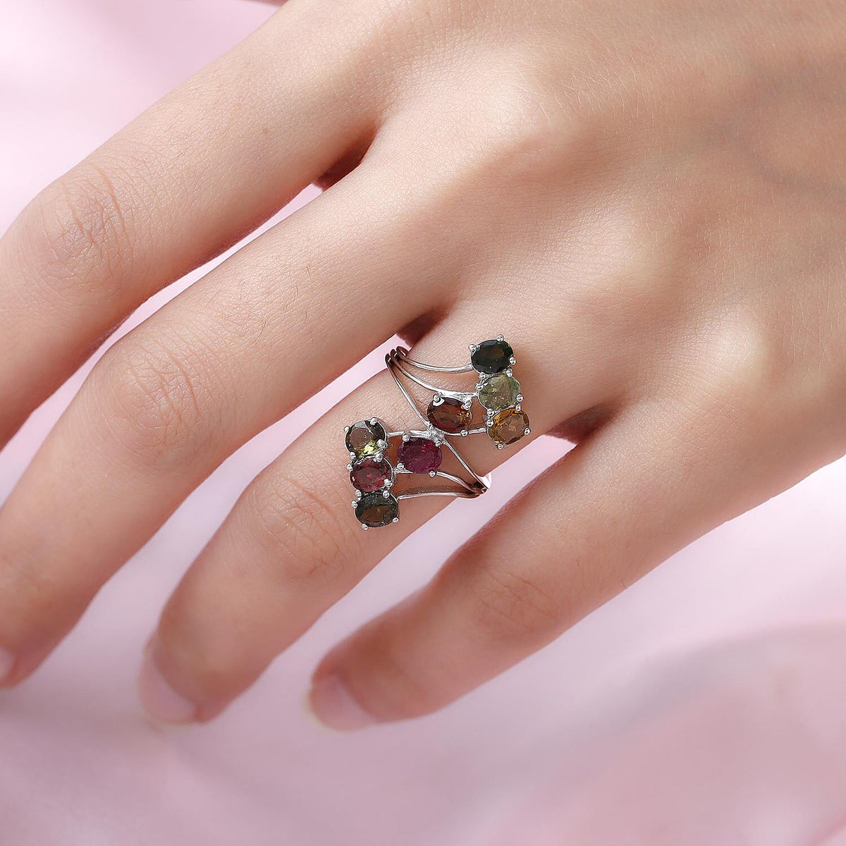 Multi-Tourmaline Bypass Ring in Platinum Overlay Sterling Silver 2.72 Ct. 8958755 3