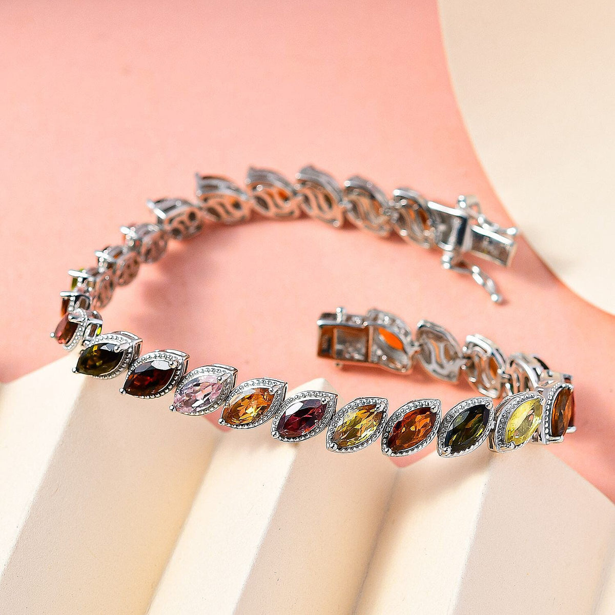 Multi-Tourmaline Bracelet (Size - 7) in Platinum Overlay Sterling Silver 10.80 Ct, Silver Wt. 15.50 Gms. 7211512 1