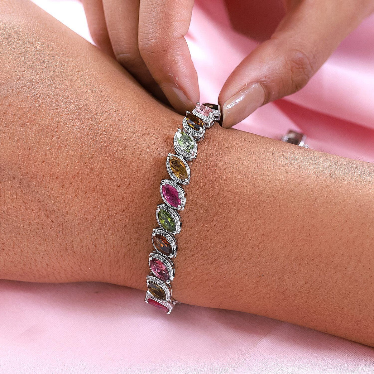 Multi-Tourmaline Bracelet (Size - 7) in Platinum Overlay Sterling Silver 10.80 Ct, Silver Wt. 15.50 Gms. 7211512 2