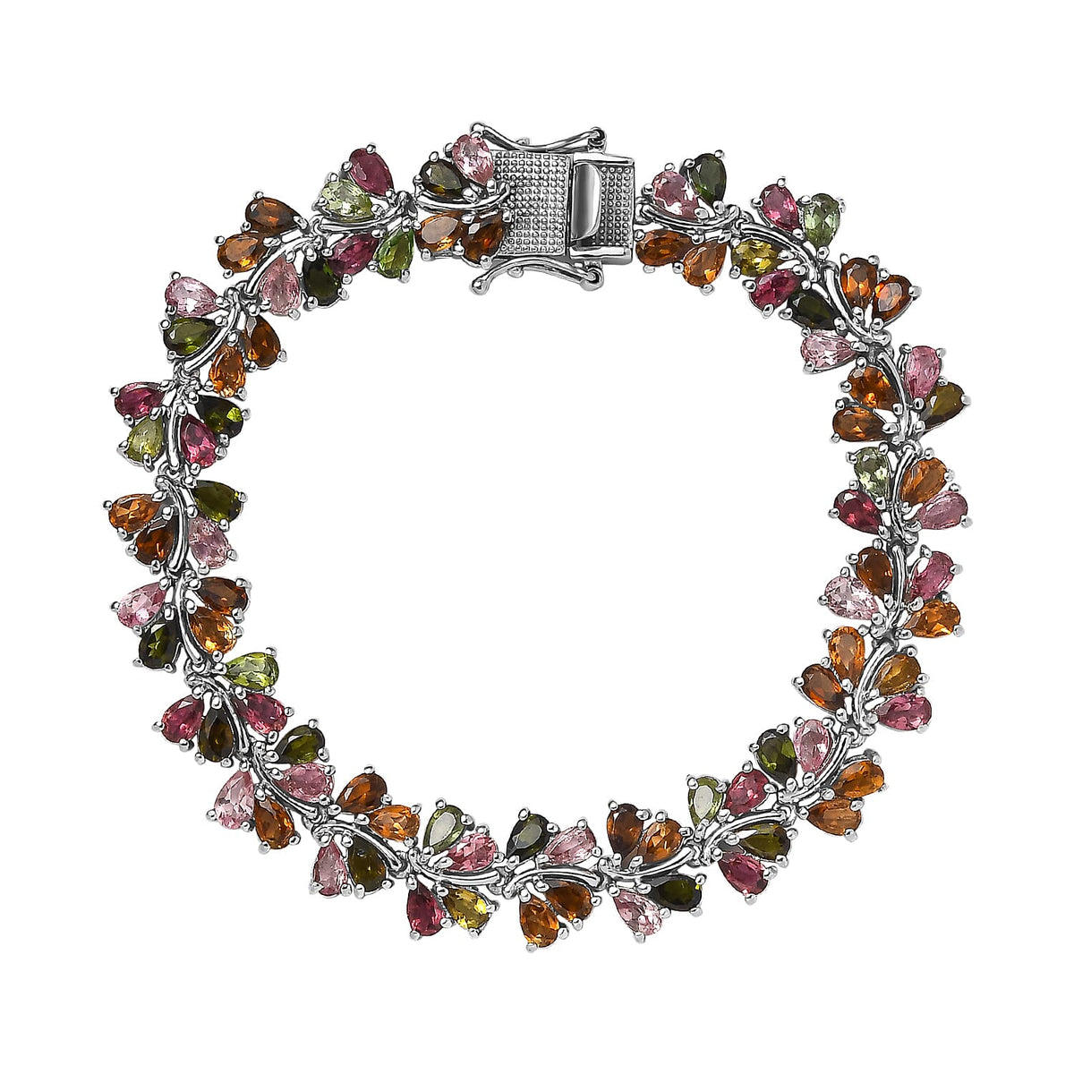 Multi Tourmaline Bracelet (Size 7.5) in Platinum Overlay Sterling Silver 17.16 Ct 7740182 0