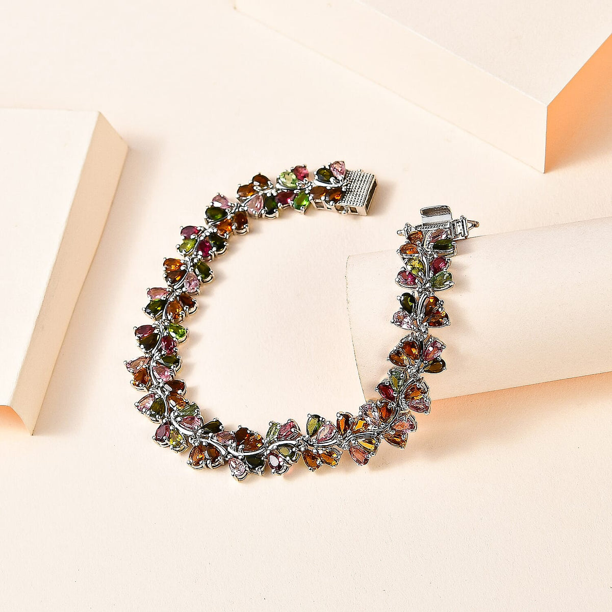Multi Tourmaline Bracelet (Size 7.5) in Platinum Overlay Sterling Silver 17.16 Ct 7740182 2