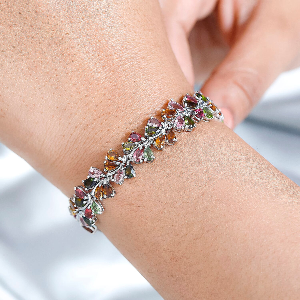 Multi Tourmaline Bracelet (Size 7.5) in Platinum Overlay Sterling Silver 17.16 Ct 7740182 3