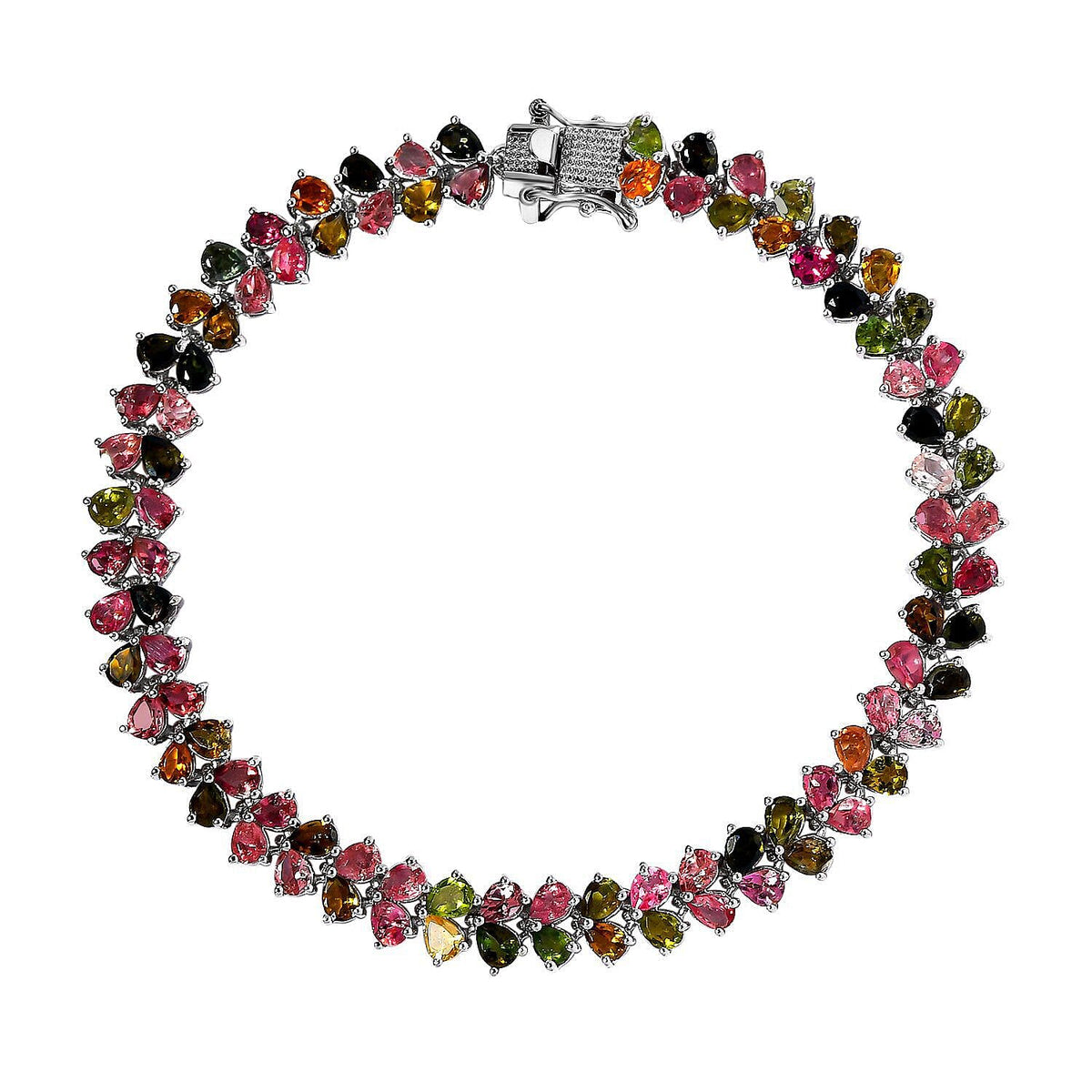 Multi-Tourmaline Cluster Bracelet (Size - 8) in Platinum Overlay Sterling Silver 14.26 Ct, Silver Wt. 13.00 Gms 7325968 0