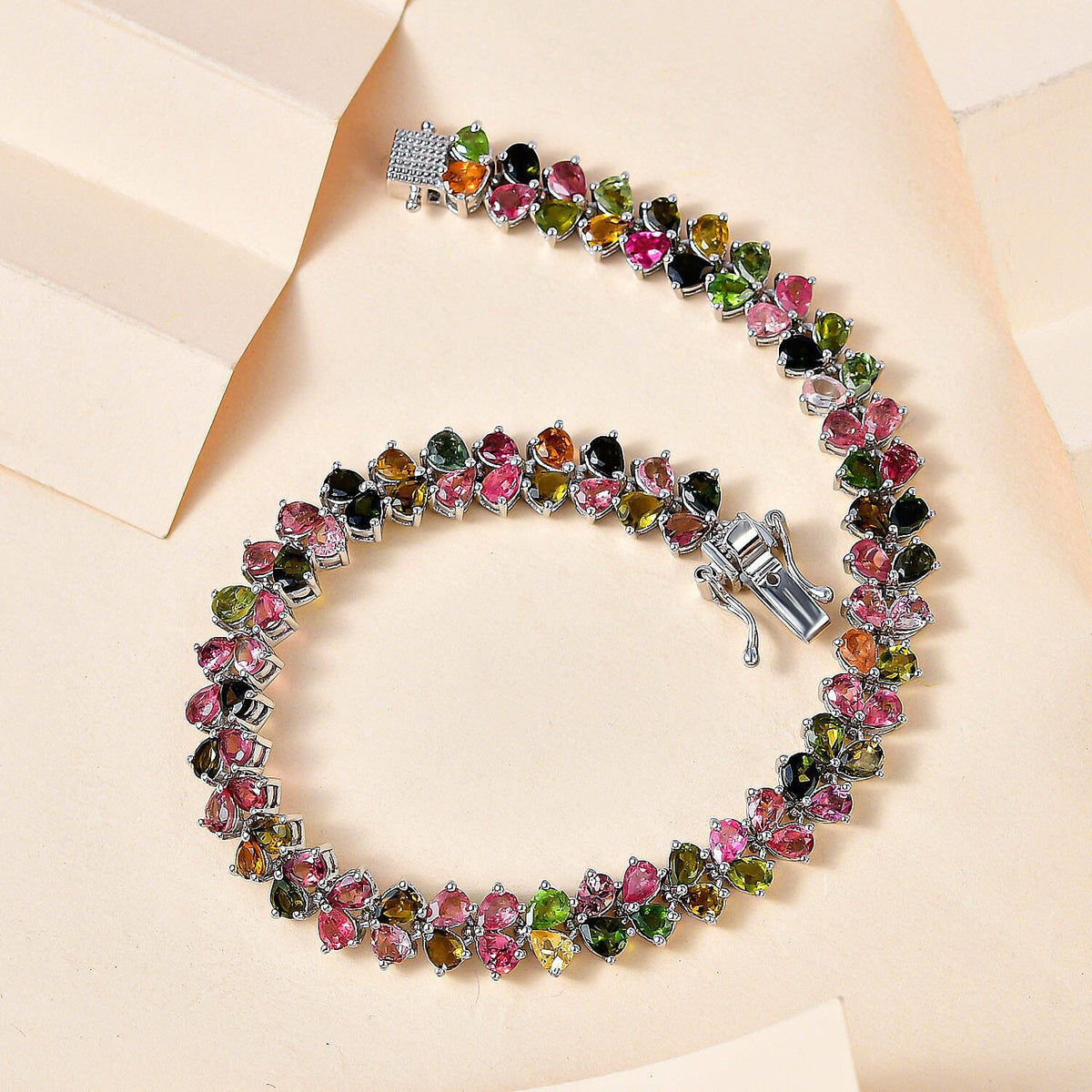 Multi-Tourmaline Cluster Bracelet (Size - 8) in Platinum Overlay Sterling Silver 14.26 Ct, Silver Wt. 13.00 Gms 7325968 2