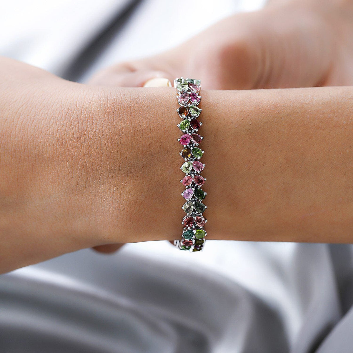 Multi-Tourmaline Cluster Bracelet (Size - 8) in Platinum Overlay Sterling Silver 14.26 Ct, Silver Wt. 13.00 Gms 7325968 3