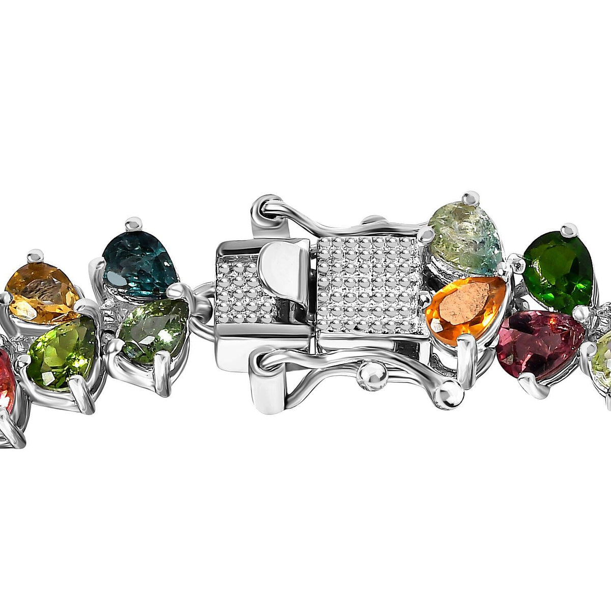 Multi-Tourmaline Cluster Bracelet (Size - 8) in Platinum Overlay Sterling Silver 14.26 Ct, Silver Wt. 13.00 Gms 7325968 4