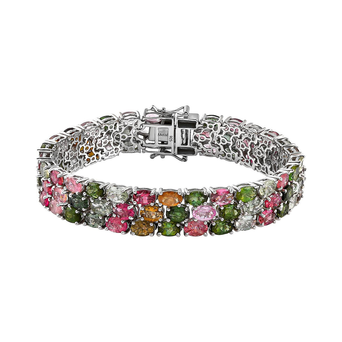 Multi-Tourmaline Bracelet (Size - 7) in Platinum Overlay Sterling Silver 35.17 Ct, Silver Wt. 23.67 Gms. 7196830 0