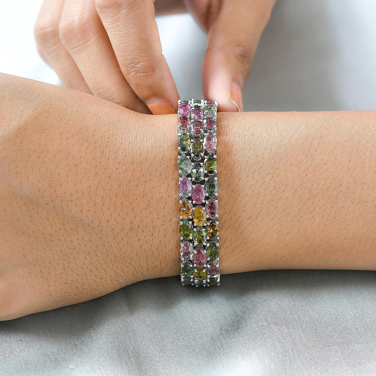 Multi-Tourmaline Bracelet (Size - 7) in Platinum Overlay Sterling Silver 35.17 Ct, Silver Wt. 23.67 Gms. 7196830 3
