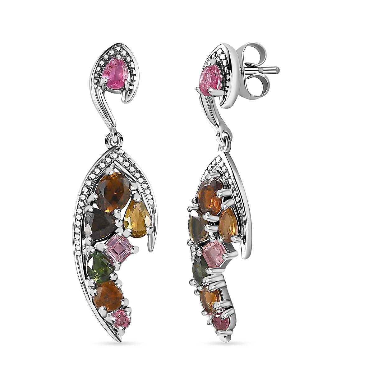 Multi-Tourmaline Wings Dangle Earrings in Platinum Overlay Sterling Silver 3.30 Ct 7631902 0