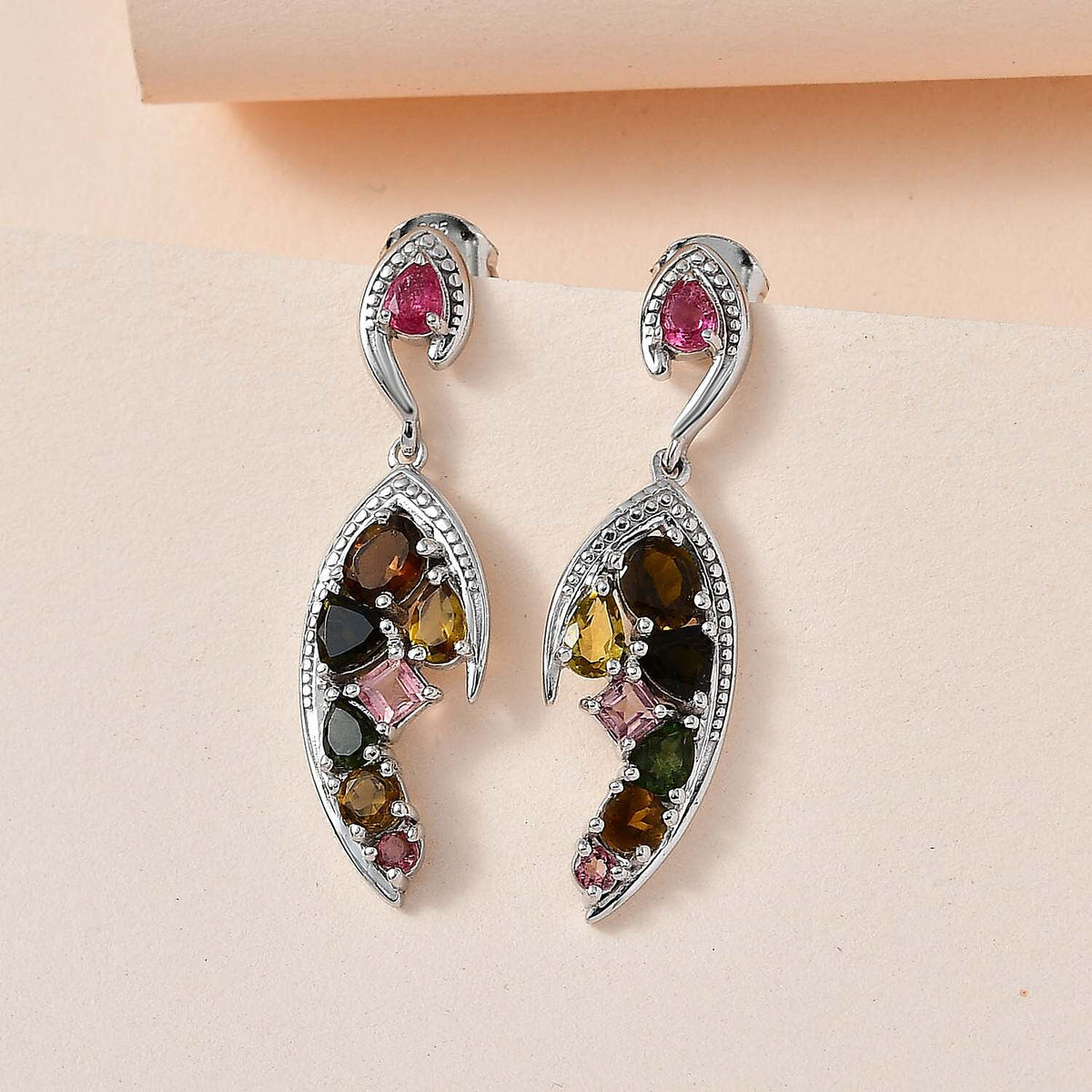 Multi-Tourmaline Wings Dangle Earrings in Platinum Overlay Sterling Silver 3.30 Ct 7631902 1
