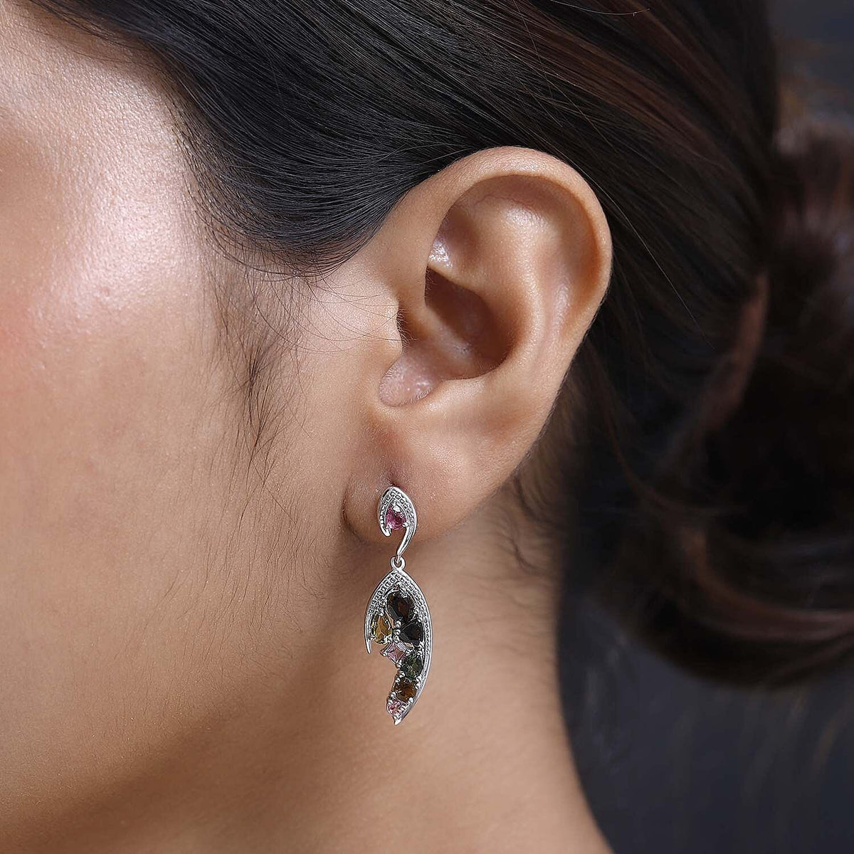 Multi-Tourmaline Wings Dangle Earrings in Platinum Overlay Sterling Silver 3.30 Ct 7631902 2