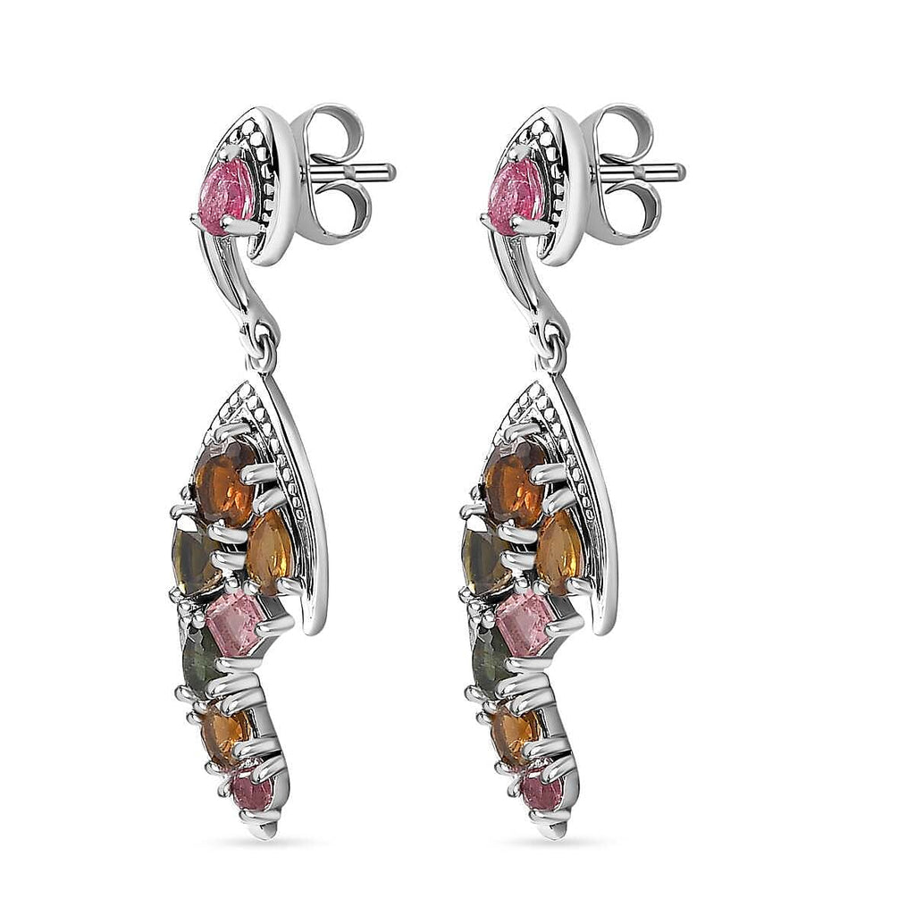 Multi-Tourmaline Wings Dangle Earrings in Platinum Overlay Sterling Silver 3.30 Ct