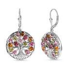 Multi-Tourmaline Tree of Life Earrings in Platinum Overlay Sterling Silver 4.55 Ct, Silver Wt. 5.93 Gms
