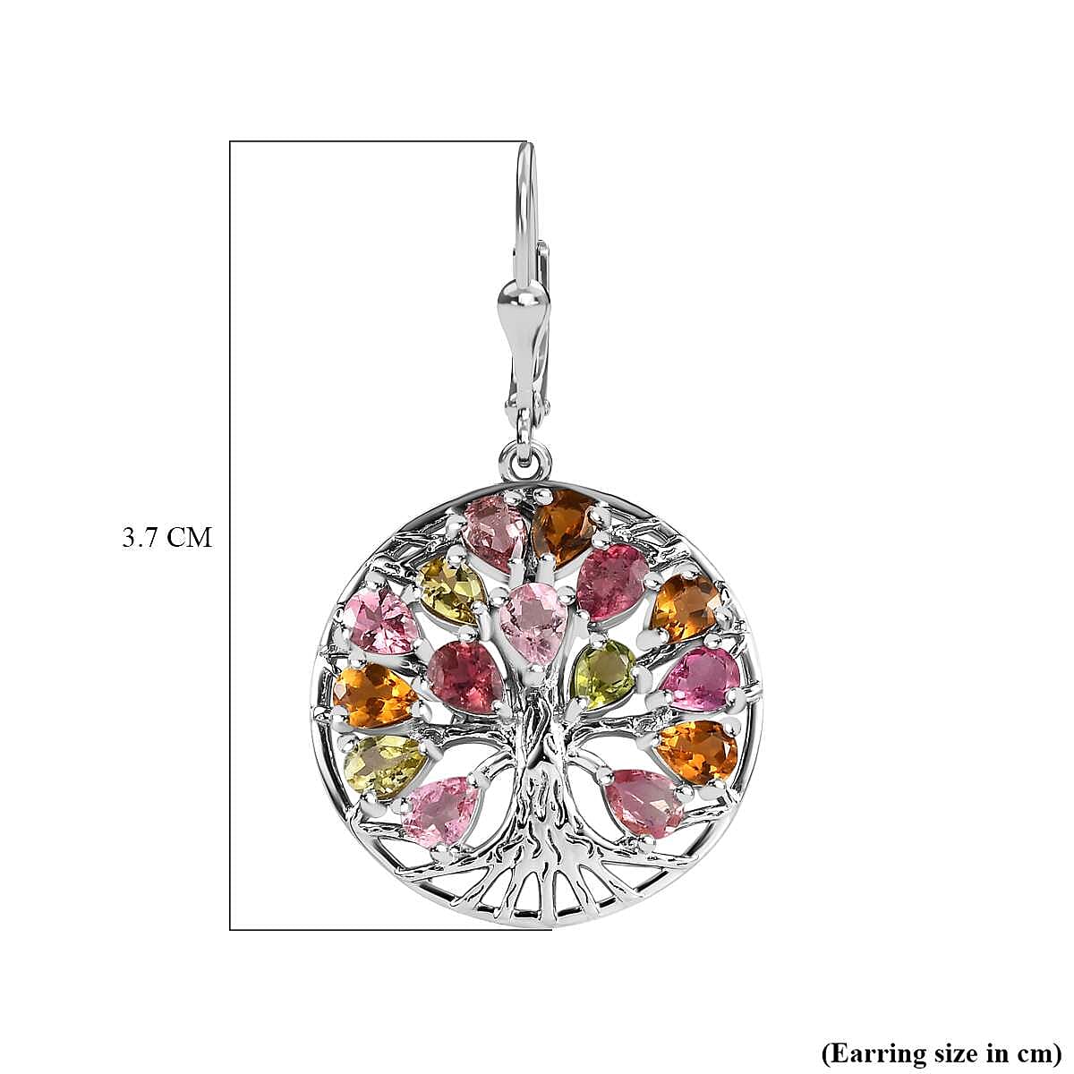 Multi-Tourmaline Tree of Life Earrings in Platinum Overlay Sterling Silver 4.55 Ct, Silver Wt. 5.93 Gms 7579281 4