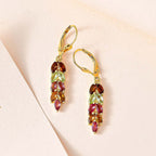 Multi-Tourmaline Leaf Dangle Earrings in 18K Vermeil YG Plated Sterling Silver 2.55 Ct