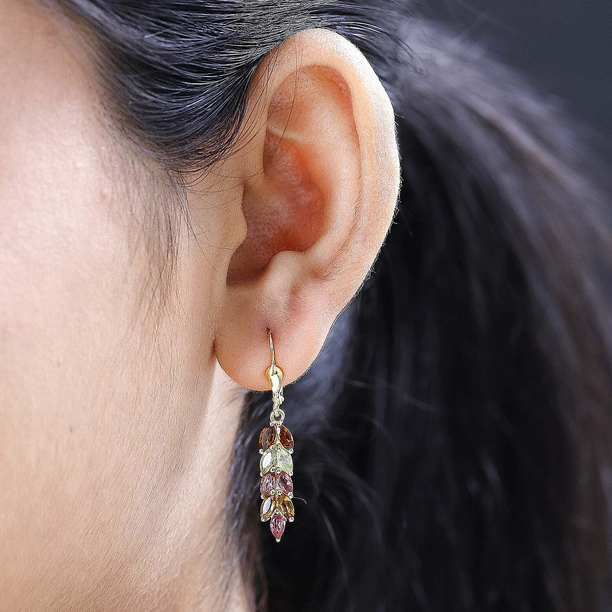 Multi-Tourmaline Earrings in 18K Vermeil Yellow Gold Plated Sterling Silver 2.55 Ct 7624416 2