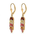 Multi-Tourmaline Leaf Dangle Earrings in 18K Vermeil YG Plated Sterling Silver 2.55 Ct
