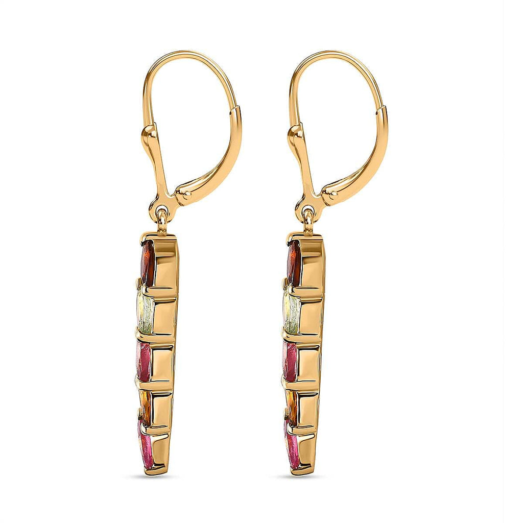 Multi-Tourmaline Leaf Dangle Earrings in 18K Vermeil YG Plated Sterling Silver 2.55 Ct