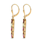 Multi-Tourmaline Leaf Dangle Earrings in 18K Vermeil YG Plated Sterling Silver 2.55 Ct