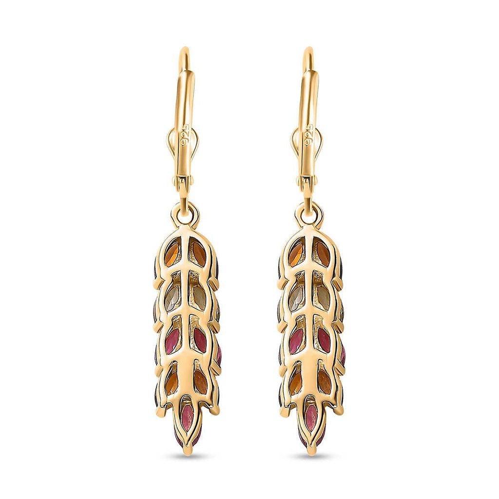 Multi-Tourmaline Leaf Dangle Earrings in 18K Vermeil YG Plated Sterling Silver 2.55 Ct