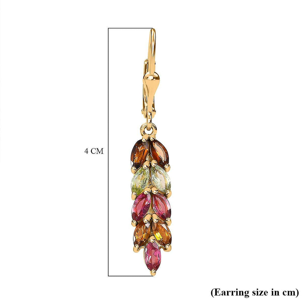 Multi-Tourmaline Leaf Dangle Earrings in 18K Vermeil YG Plated Sterling Silver 2.55 Ct