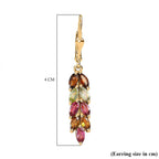 Multi-Tourmaline Leaf Dangle Earrings in 18K Vermeil YG Plated Sterling Silver 2.55 Ct