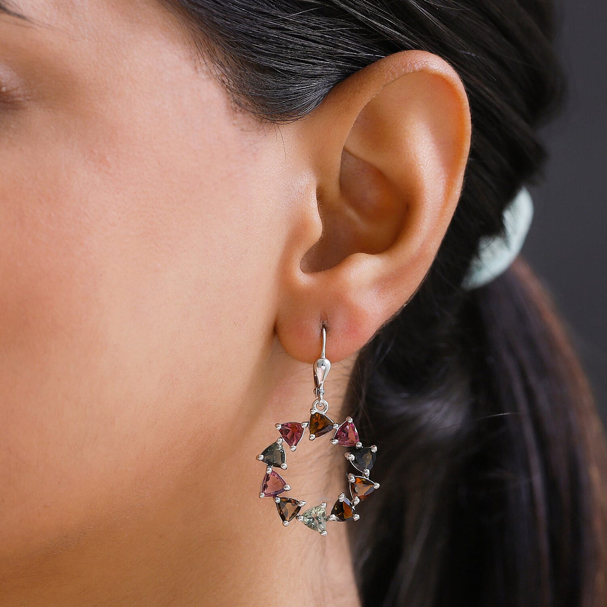 Multi-Tourmaline Circle Drop Earrings in Platinum Overlay Sterling Silver 7.60 Ct, Silver Wt. 5.66 Gms 7140700 3